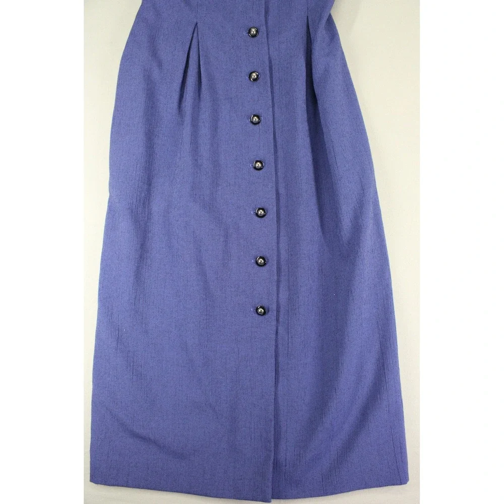 Miss Dorby Vtg Blue Sailor Collar Button Cottagecore Dress Womens 10 Houndstooth - Picture 11 of 13